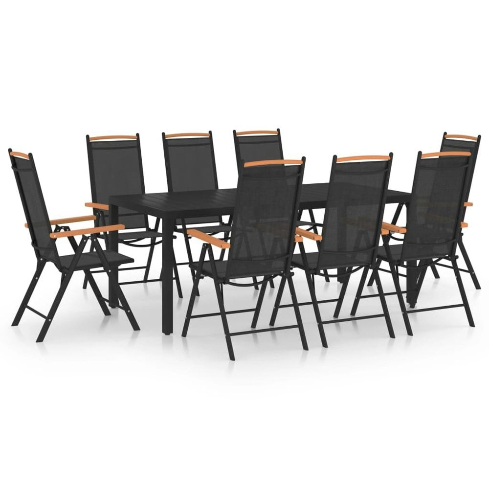 Berkfield 9 Piece Garden Dining Set Aluminium Black