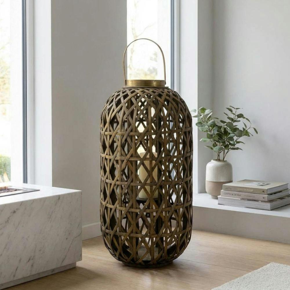 Garden Greatness Large Natural Oval Bamboo LED Lantern