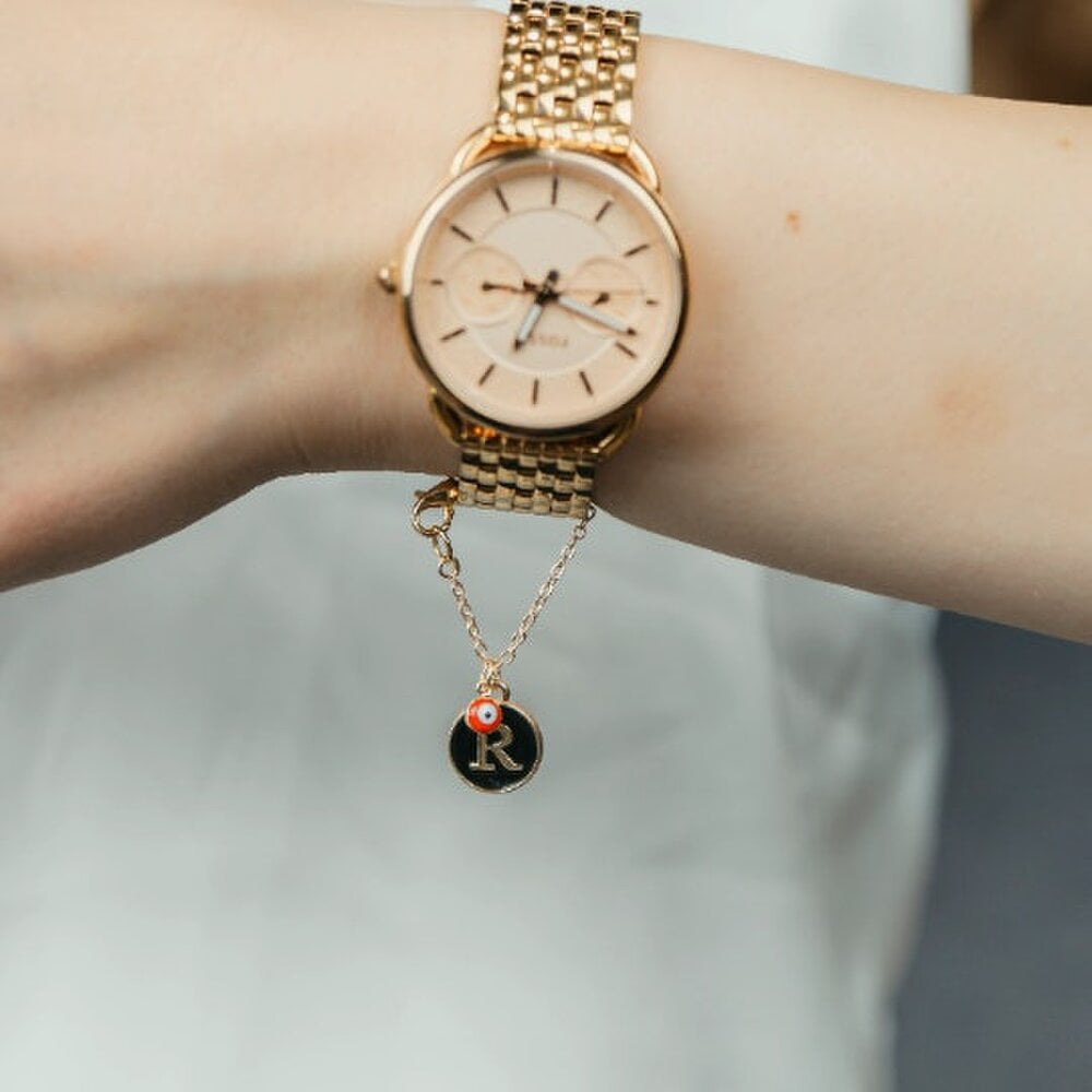 The Colourful Aura Personalised Initial Evil Eye Watch Strap Dainty Hanging Charm