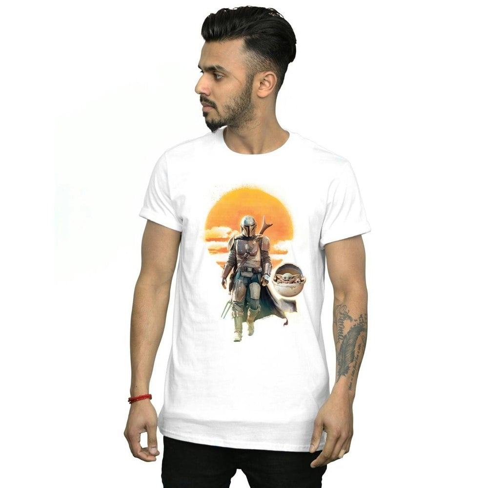 Star Wars Mens The Mandalorian Sunset Poster T-Shirt - White