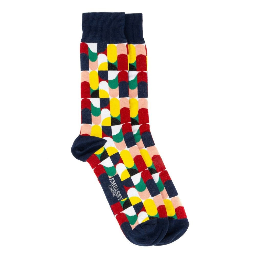 Embassy London Wiggle - Blue Signature - Men's cotton crew socks size UK 6 to 12 in blue signature