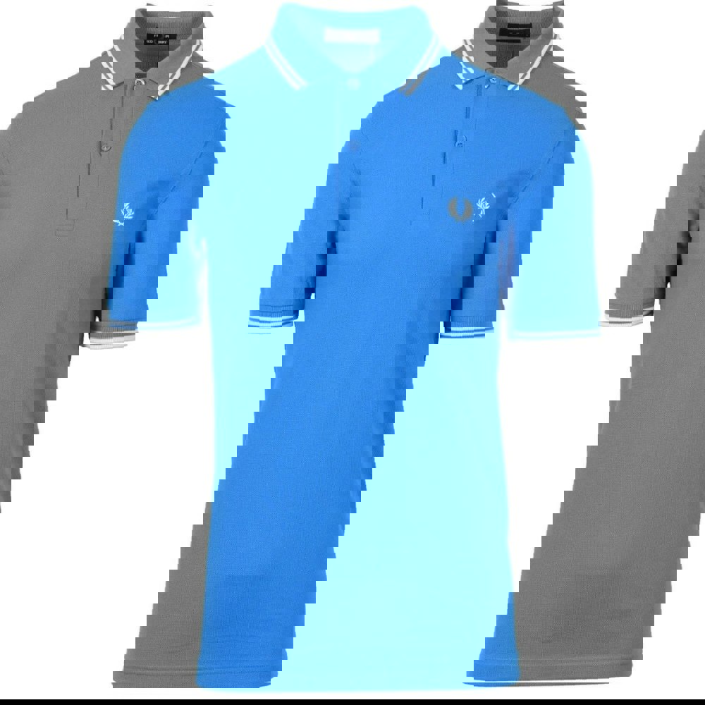 Fred Perry White Twin Tipped Collar Kingfisher Blue Polo Shirt XXXL