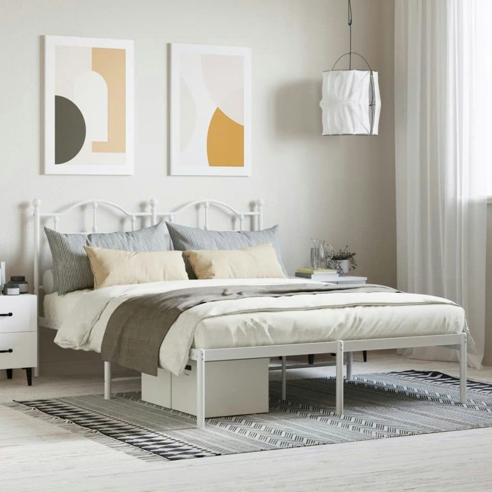 Berkfield Metal Bed Frame with Headboard White 140x200 cm