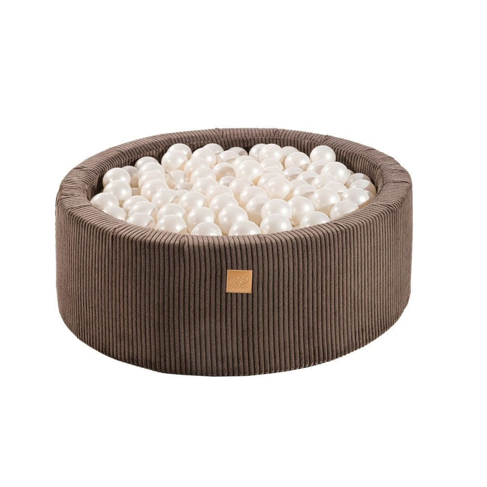 MeowBaby® Aesthetic Baby Foam Round Brown Ball Pit 90x30cm with 200 White Pearl Balls - Happy Linen Company