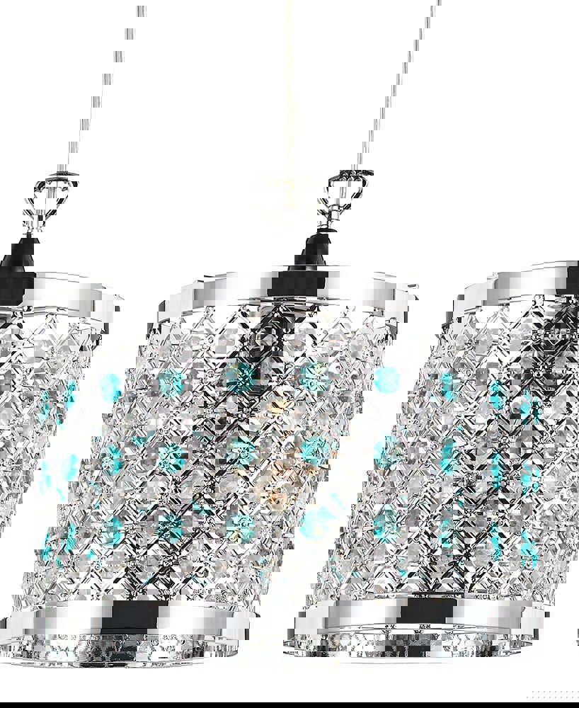 Modern Sparkly Ceiling Pendant Light Shade with Clear and Teal Beads Image 1