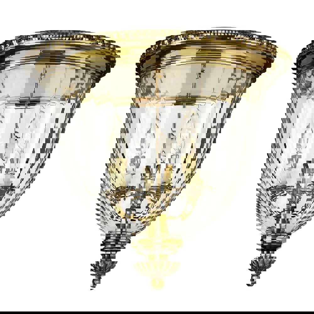 3 Bulb Flush Light Low Ceiling Burnished Brass LED E14 60W Bulb Loops