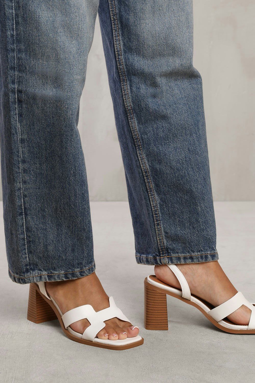 Where's That From Soraya Strappy Sandals With Block Heel in White Faux Leather
