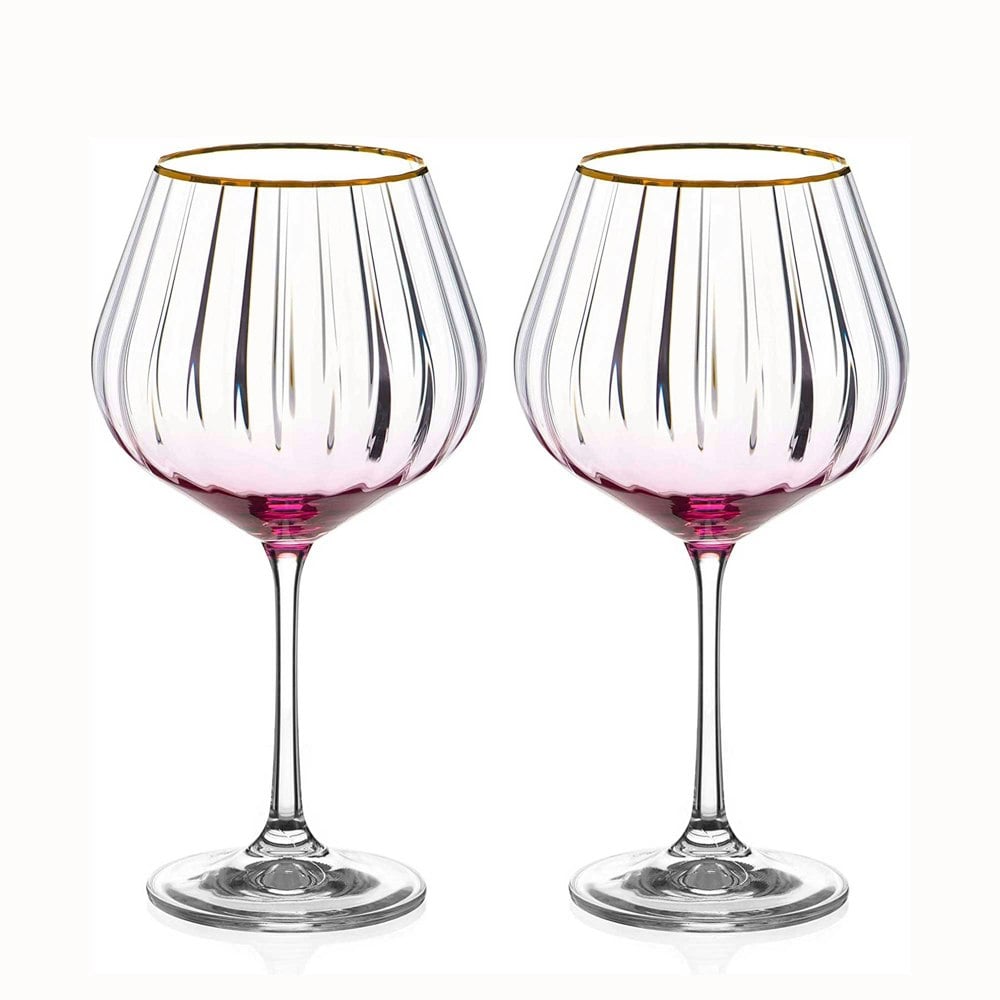 Diamante Rose Mirage Gin Glasses with Gold Rim - Pair