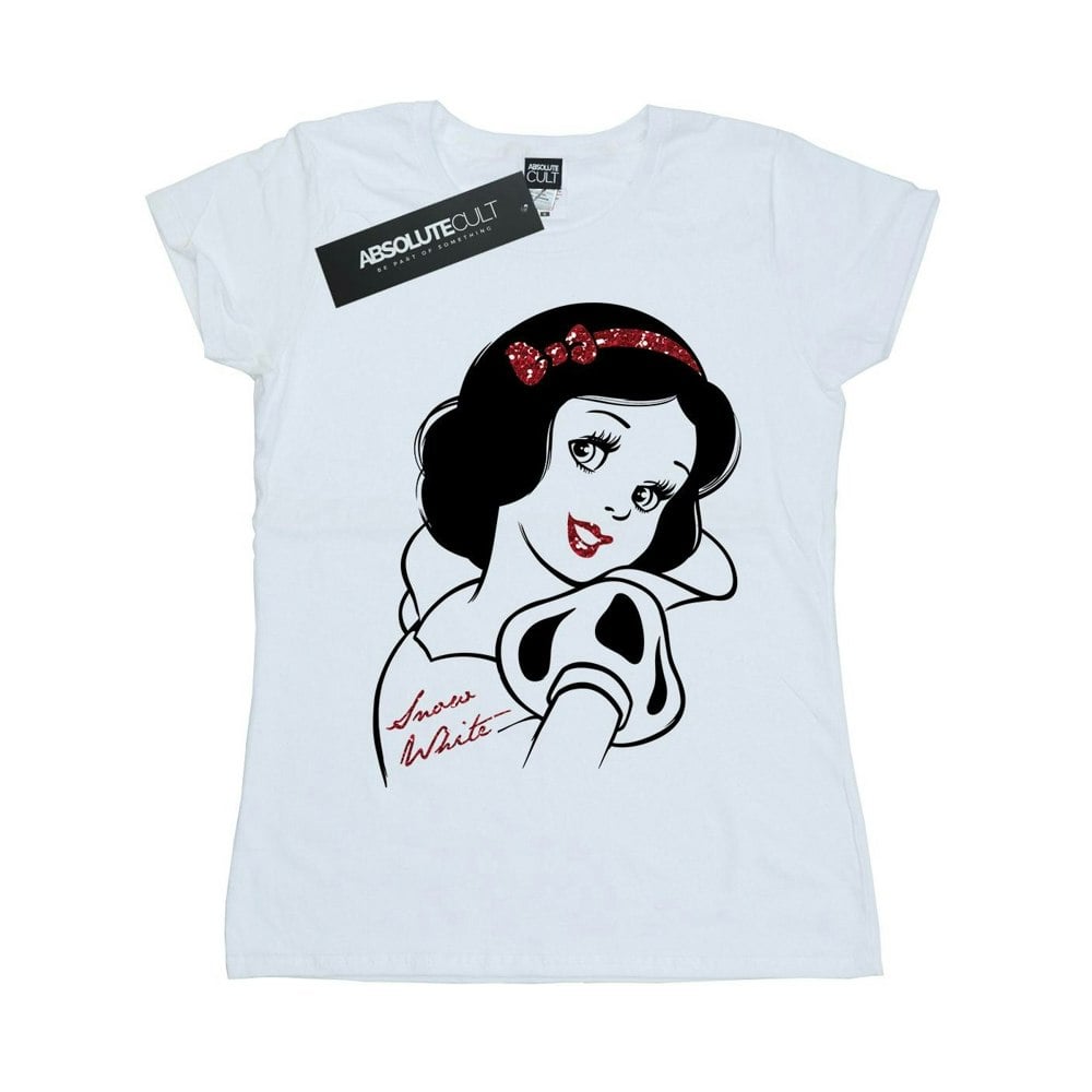 Disney Princess Womens/Ladies Snow White Glitter Cotton T-Shirt - White