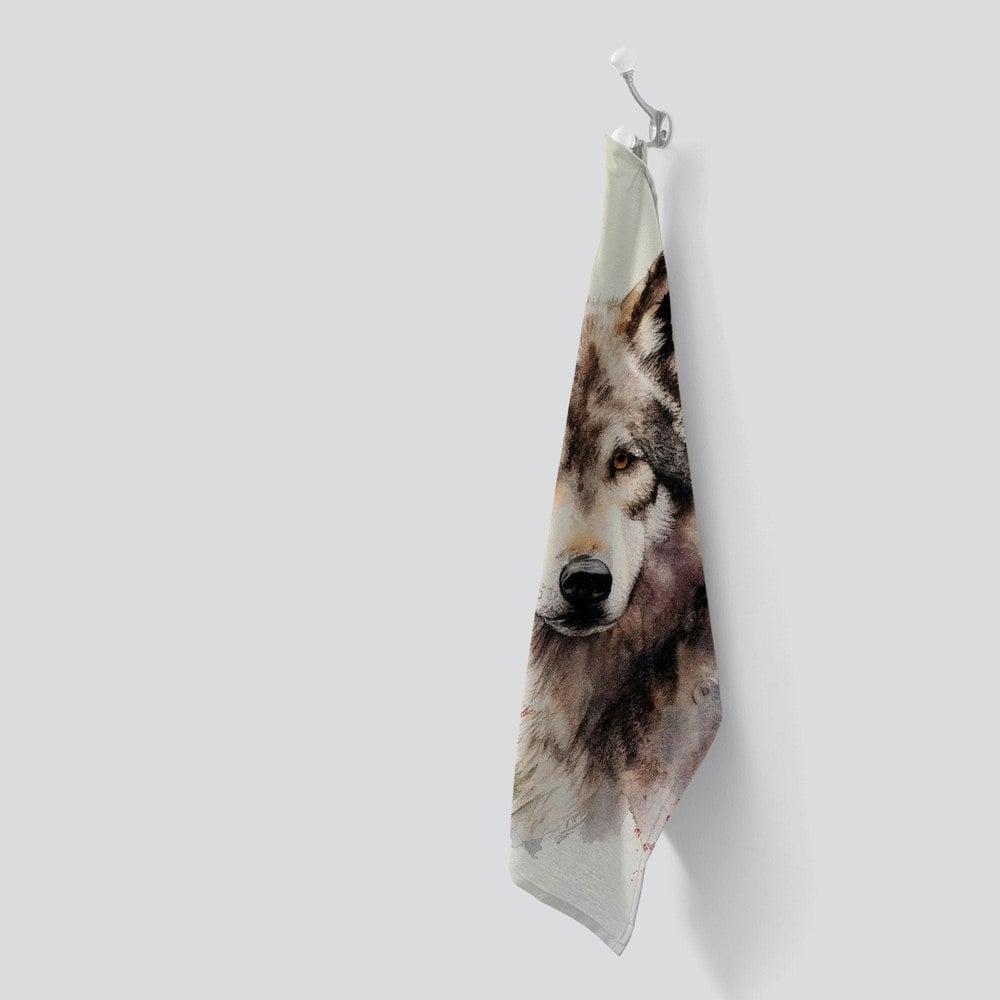 Warren Reed Loyal Wolf Watercolour Tea Towel