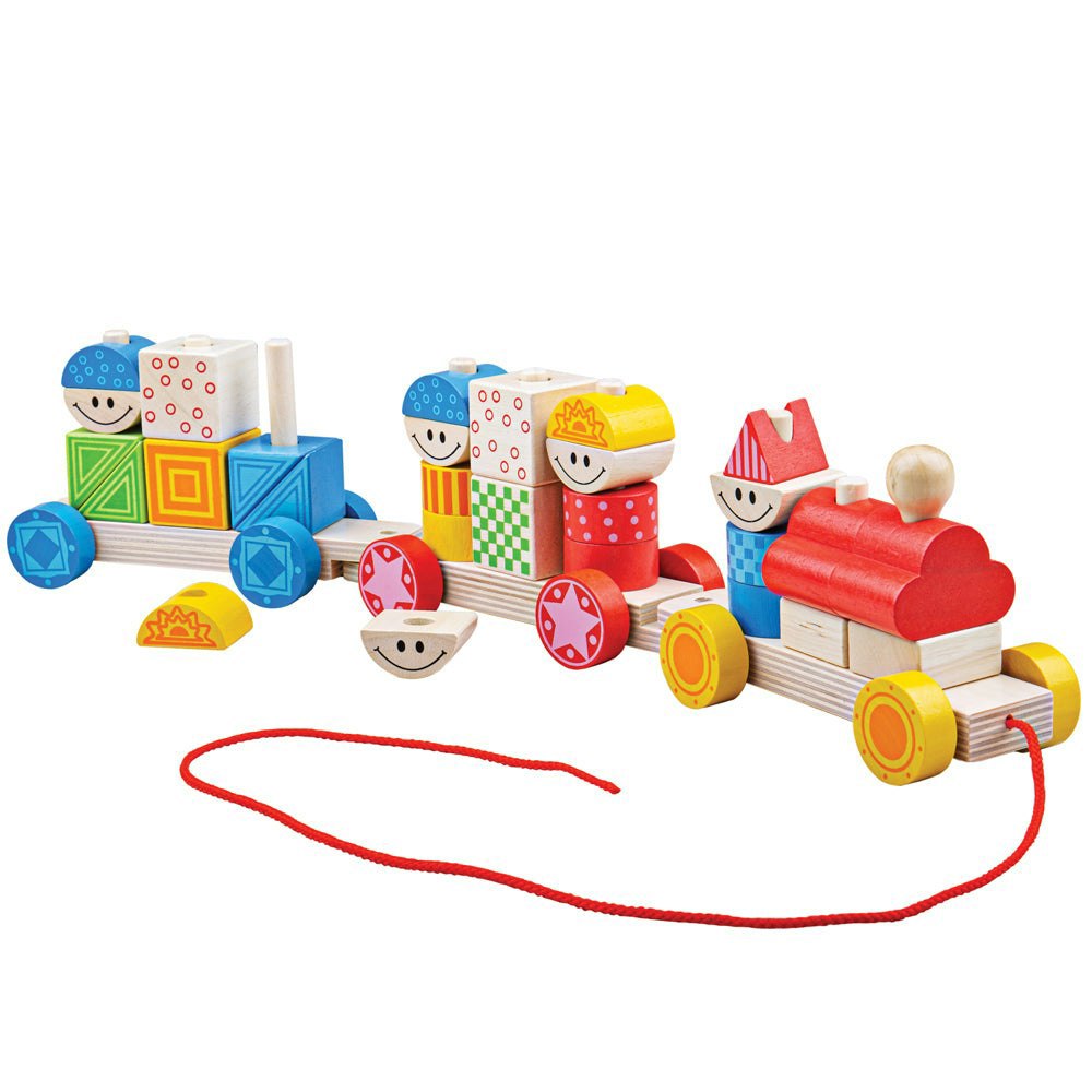 Bigjigs Toys Wooden Build Up Pull Along Train - 28 Pieces