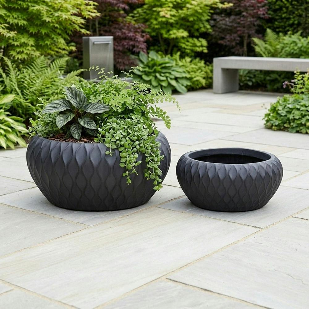 Garden Greatness Set of 2 Hortus Indoor Embossed Diamond Low Bowl Planters