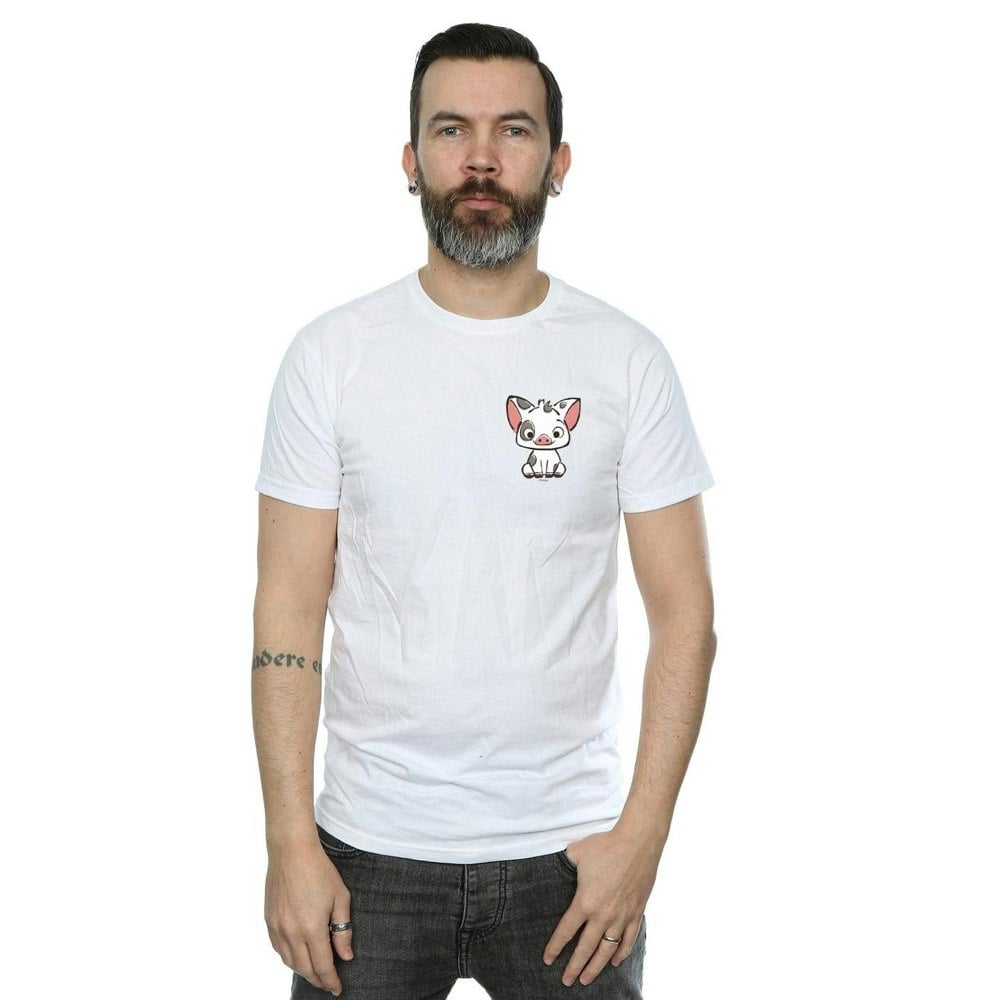 Disney Mens Moana Pua The Pig Breast Print T-Shirt - White