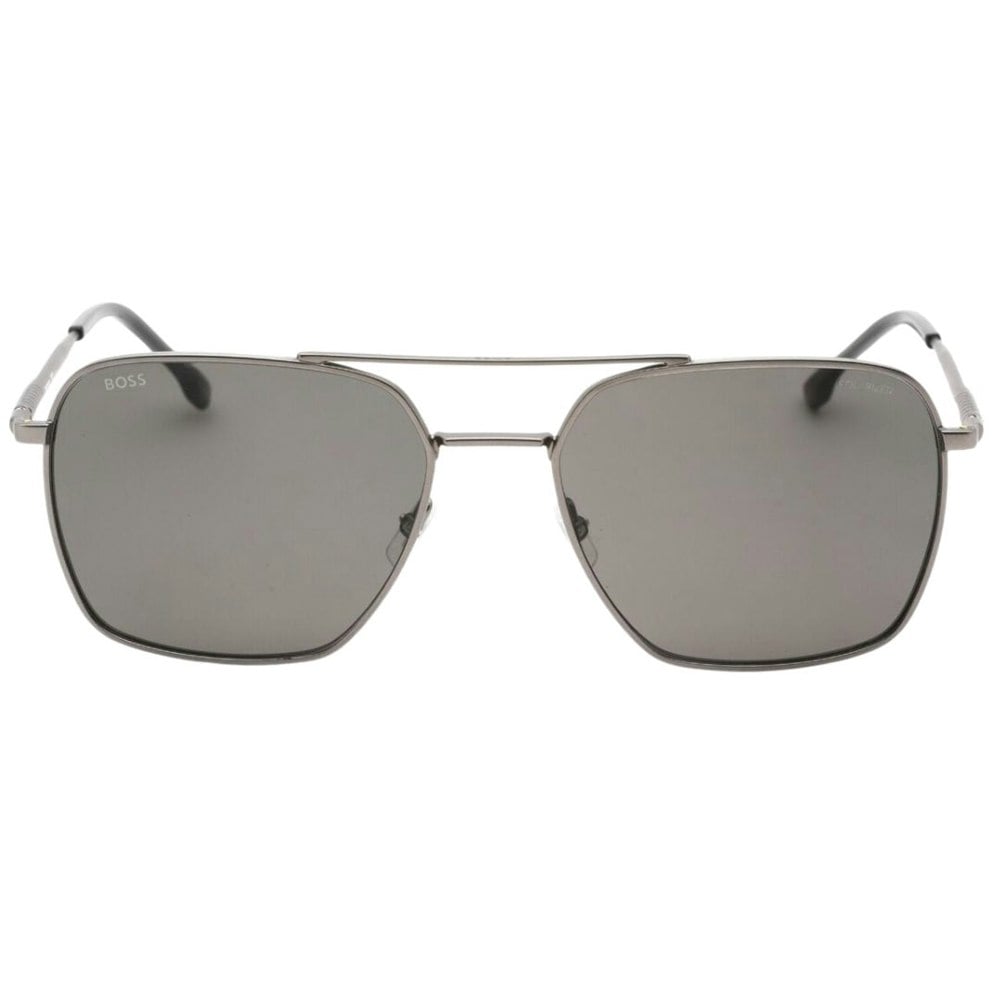 Hugo Boss Grey Polarized Lens Matte Dark Ruthenium Silver Sunglasses One Size
