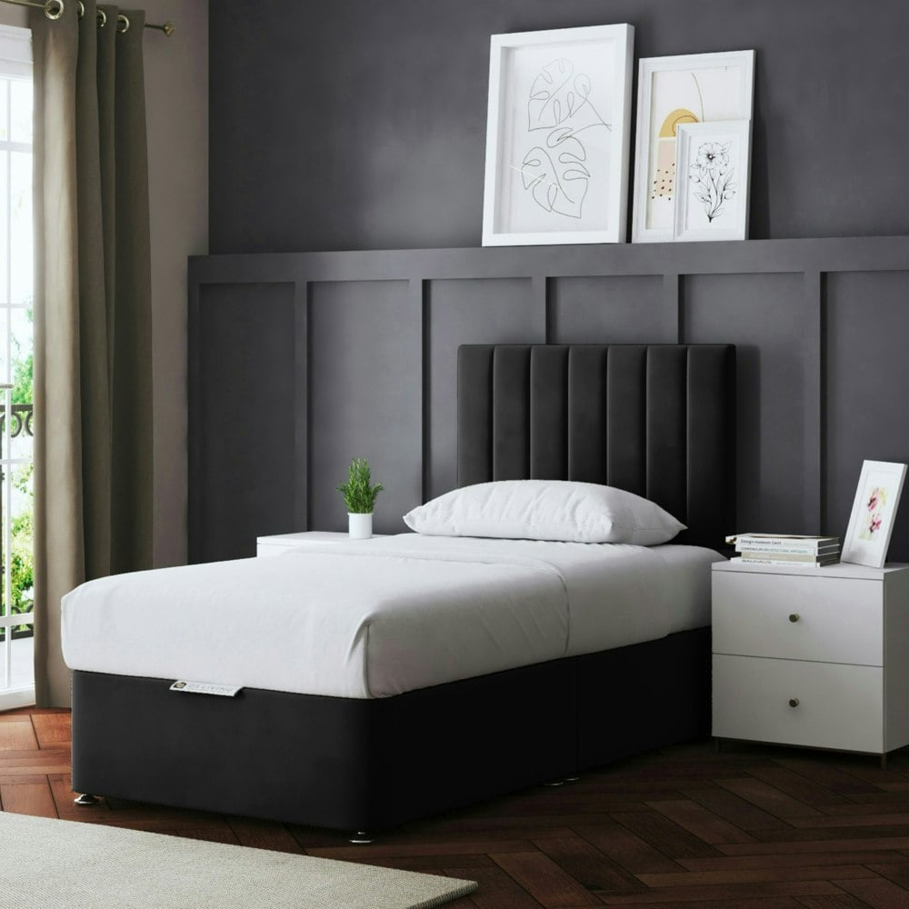 DS Living Amelia Divan Bed with Upholstered Headboard - Black - Small Single