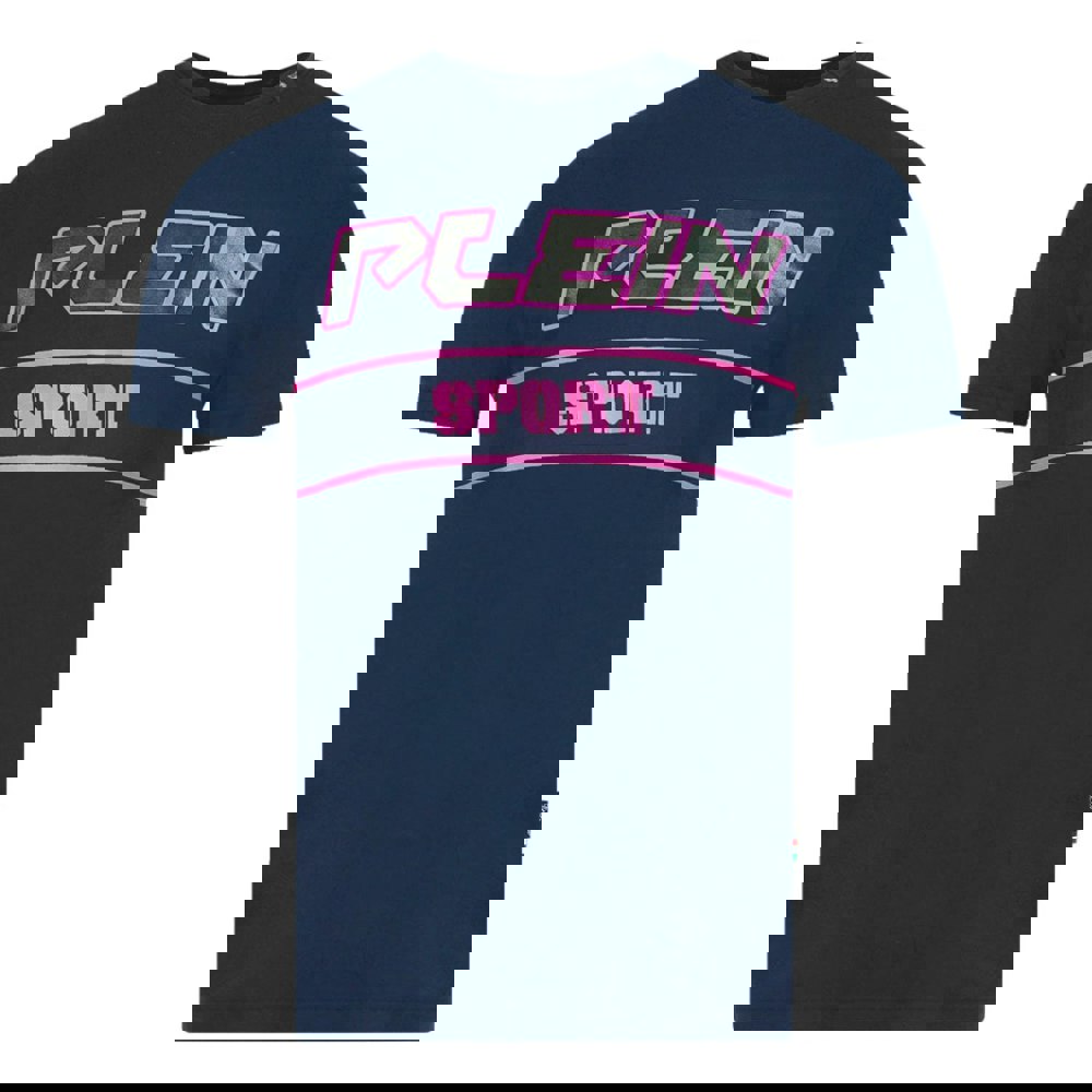 Philipp Plein Sport Plein Sport Block Pink Logo T-Shirt - Navy Blue