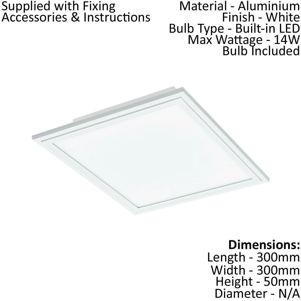 Flush Ceiling Light Colour White Shade Square White Plastic Bulb LED 14W Incl Loops