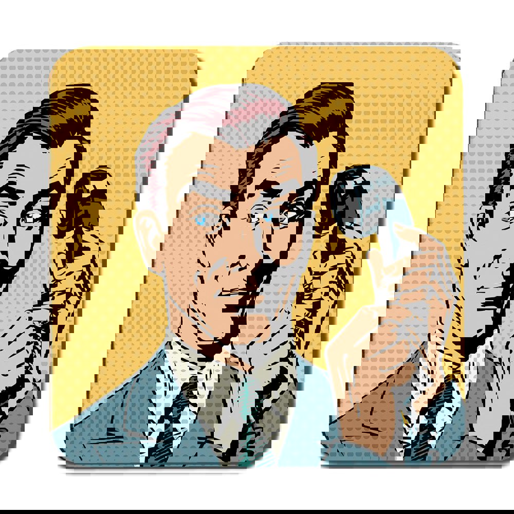 Benjamin Tate Design Male businessman talking on the phone style pop art retro (Coaster)