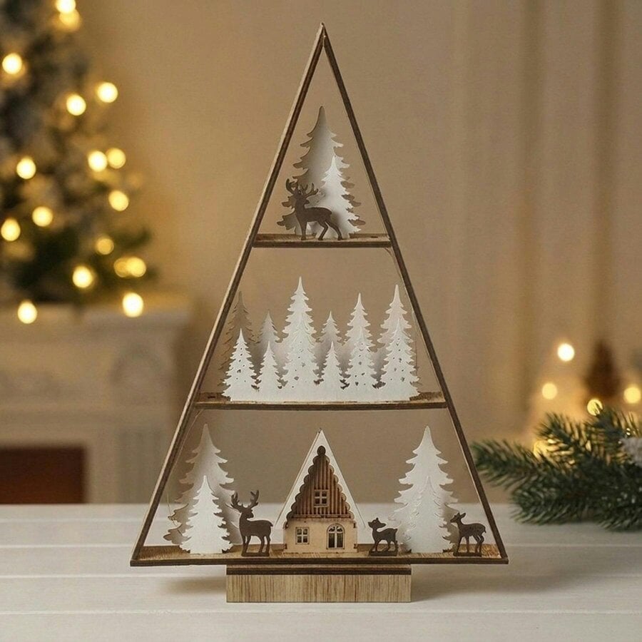 Garden Greatness Wooden LED Christmas Tree Scene Ornament