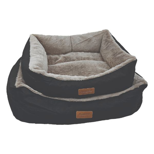 HugglePets Luxury Plush Dog Lounger - Black & Grey