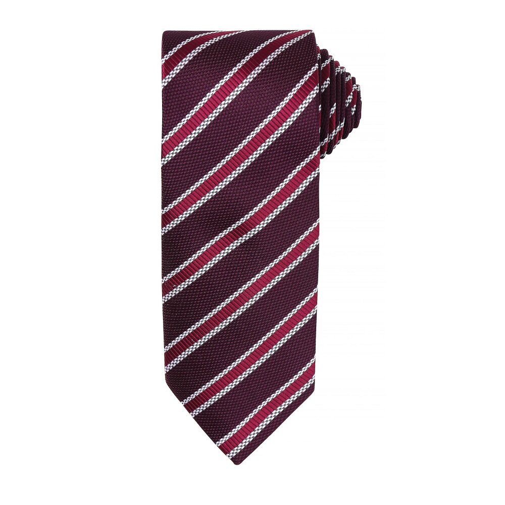 Premier Mens Waffle Stripe Formal Business Tie - Burgundy/ Aubergine - One Size - Burgundy/ Aubergine