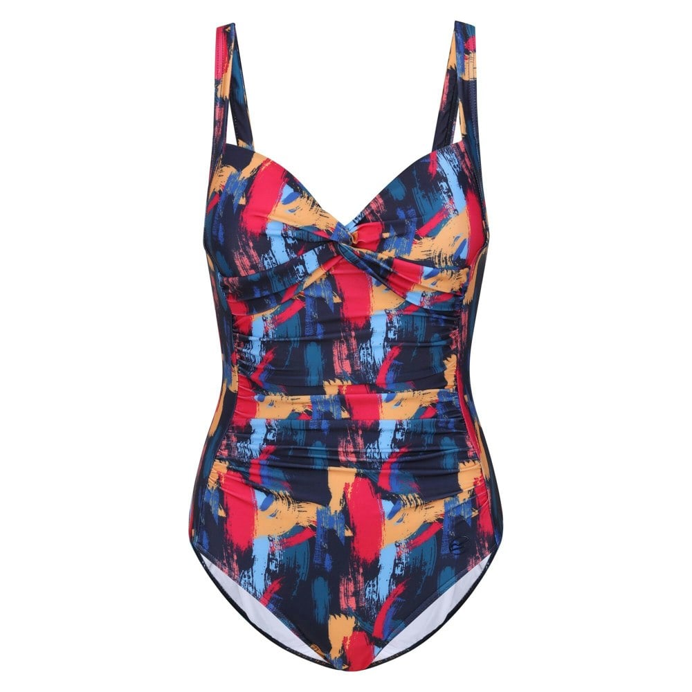 Regatta Womens Sakari Brush Stroke Tummy Control One Piece Swimsuit - Navy/Brushstroke