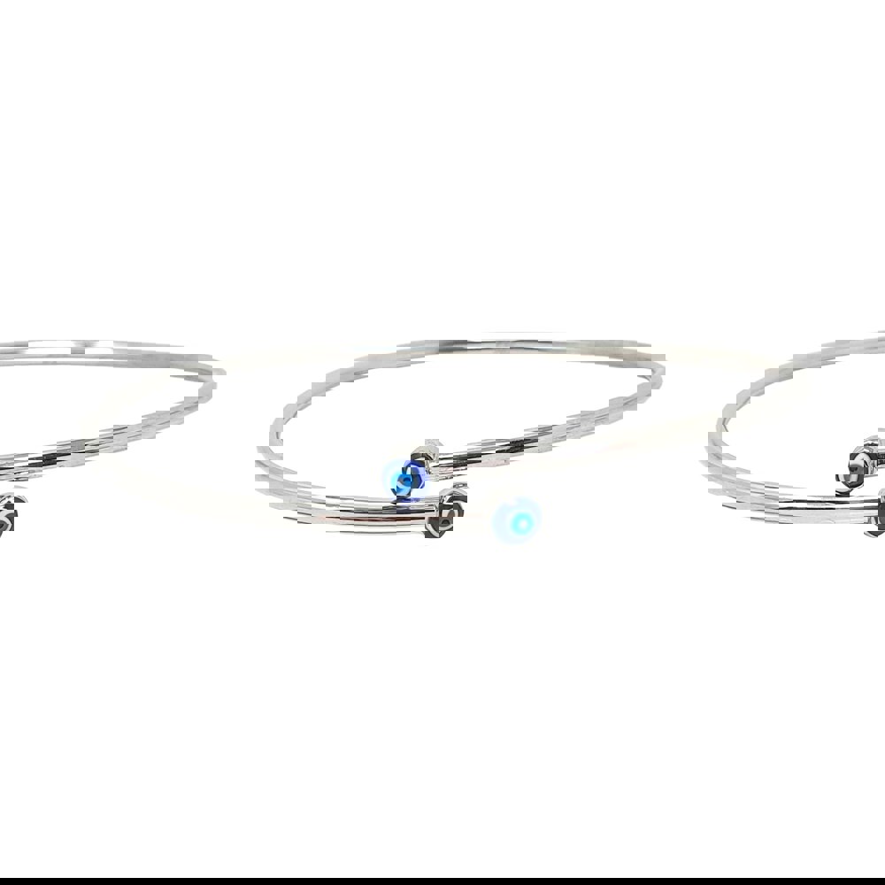 Turkish Blue Evil Eye Minimalist Sterling Silver Bangle