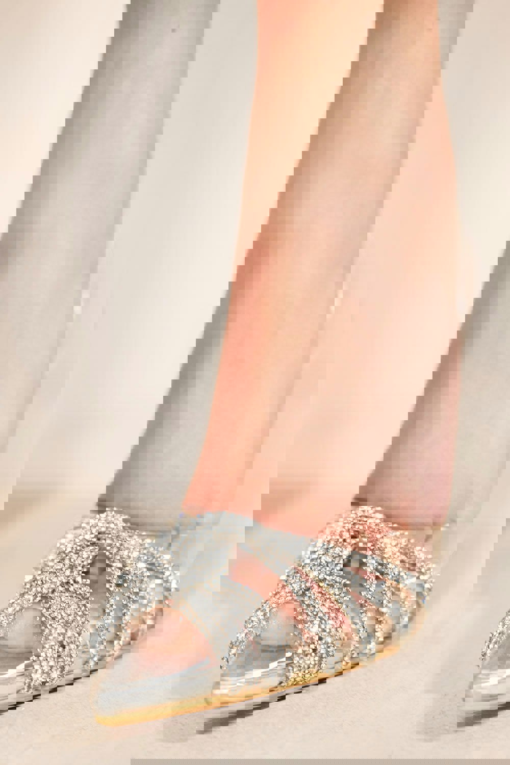 Where's That From Oriel Perspex Pointed Toe High Heels With Diamante Straps in Moon Silver Patent Faux Leather