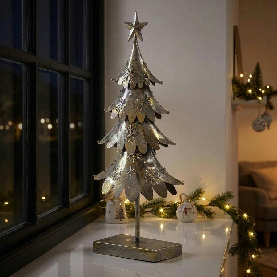Garden Greatness Old Gold Metal Light-Up Christmas Tree Ornament