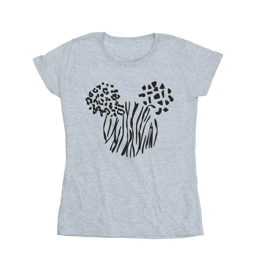 Disney Womens/Ladies Mickey Mouse Animal Cotton T-Shirt - Sports Grey