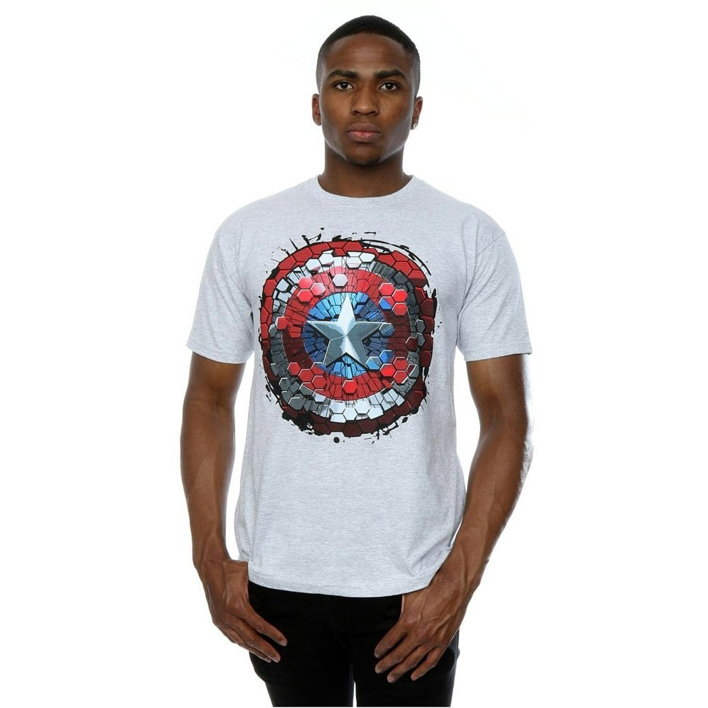 Marvel Mens Captain America Civil War Hex Shield T-Shirt - Heather Grey