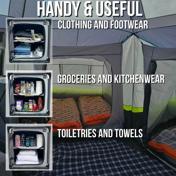 An infographic depicting the key features of the Camp Storage Cupboard from OLPRO.