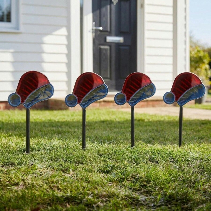 Garden Greatness Set of 4 Infinity Santa Hat Stake Lights
