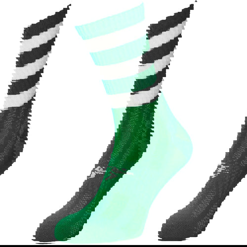 JUNIOR Size 3-6 Hooped Stripe Football Crew Socks GREEN/WHITE Training Ankle