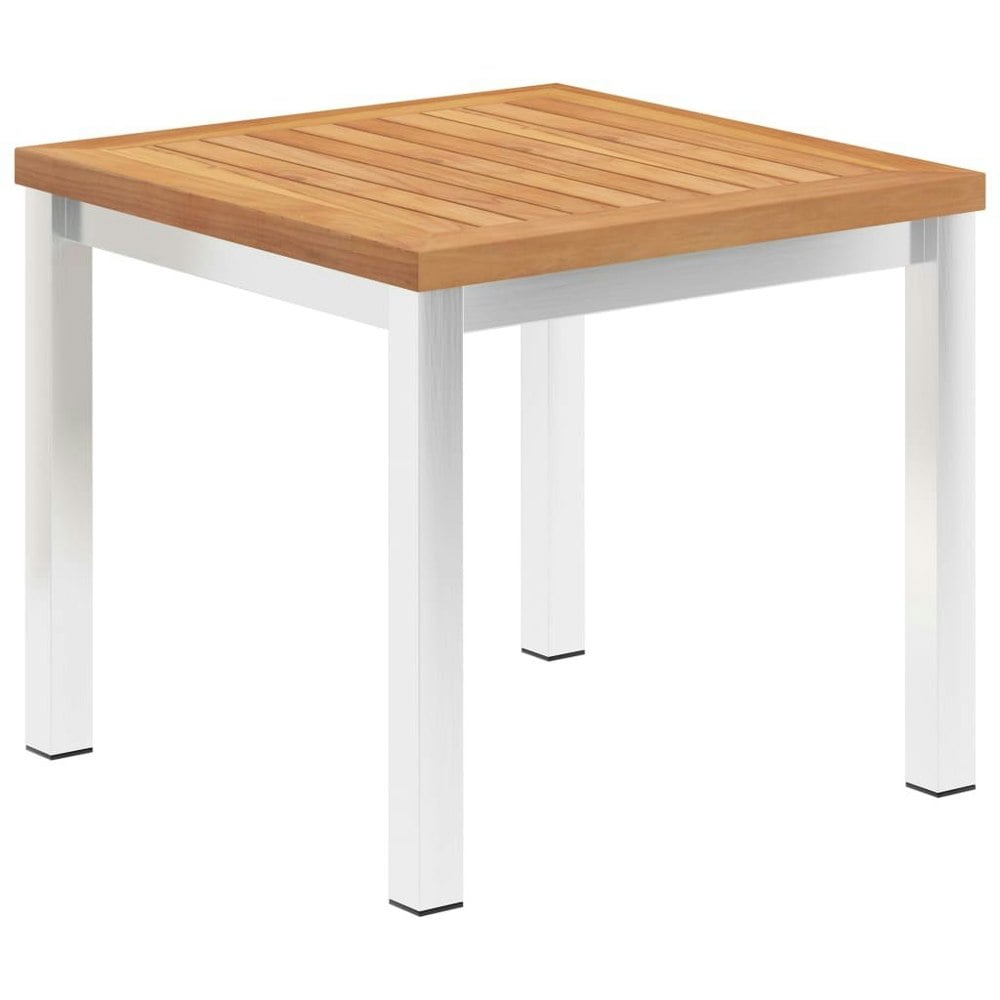 Berkfield Garden Side Table 45x45x38 cm Solid Teak Wood and Stainless Steel