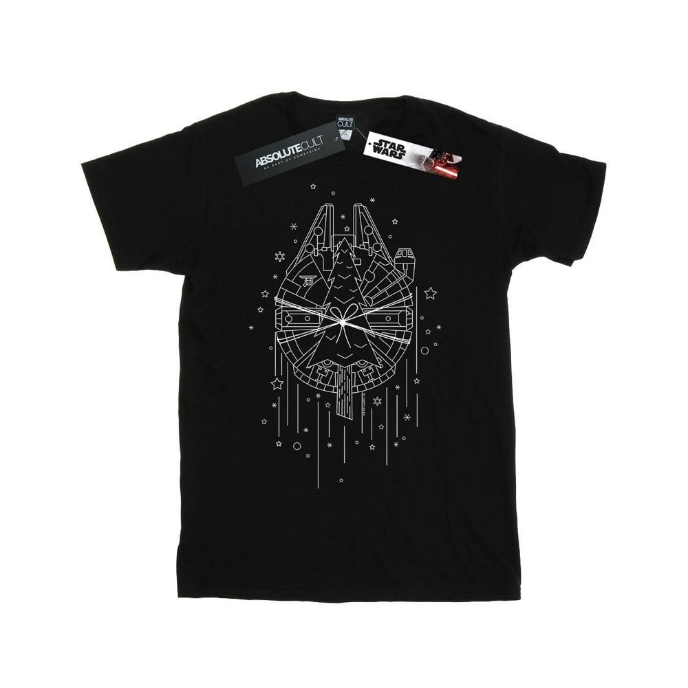 Star Wars Mens Millennium Falcon Christmas Tree Delivery T-Shirt - Black