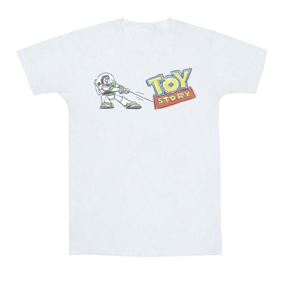 Disney Mens Toy Story Buzz Pulling Logo T-Shirt - White