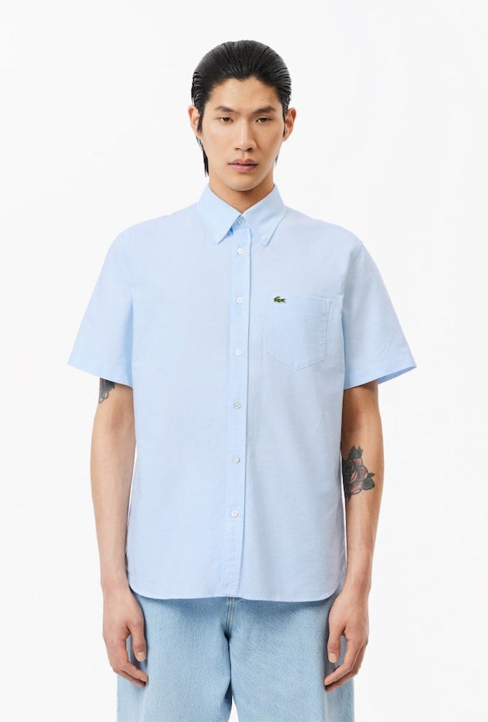 Lacoste Men's Regular Fit Short Sleeved Oxford Shirt - Blue