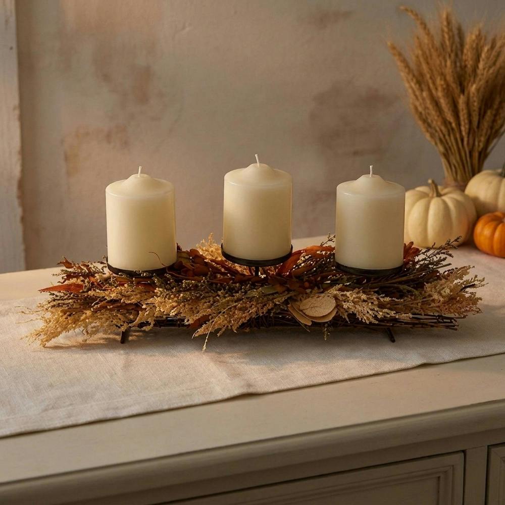 Garden Greatness Dried Autumn Mixed Leaf Centrepiece Candle Holder