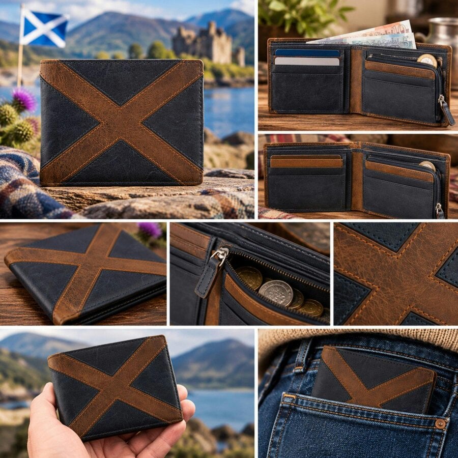 Mala Leather Saltire Scottish Flag Leather Coin Pocket Wallet