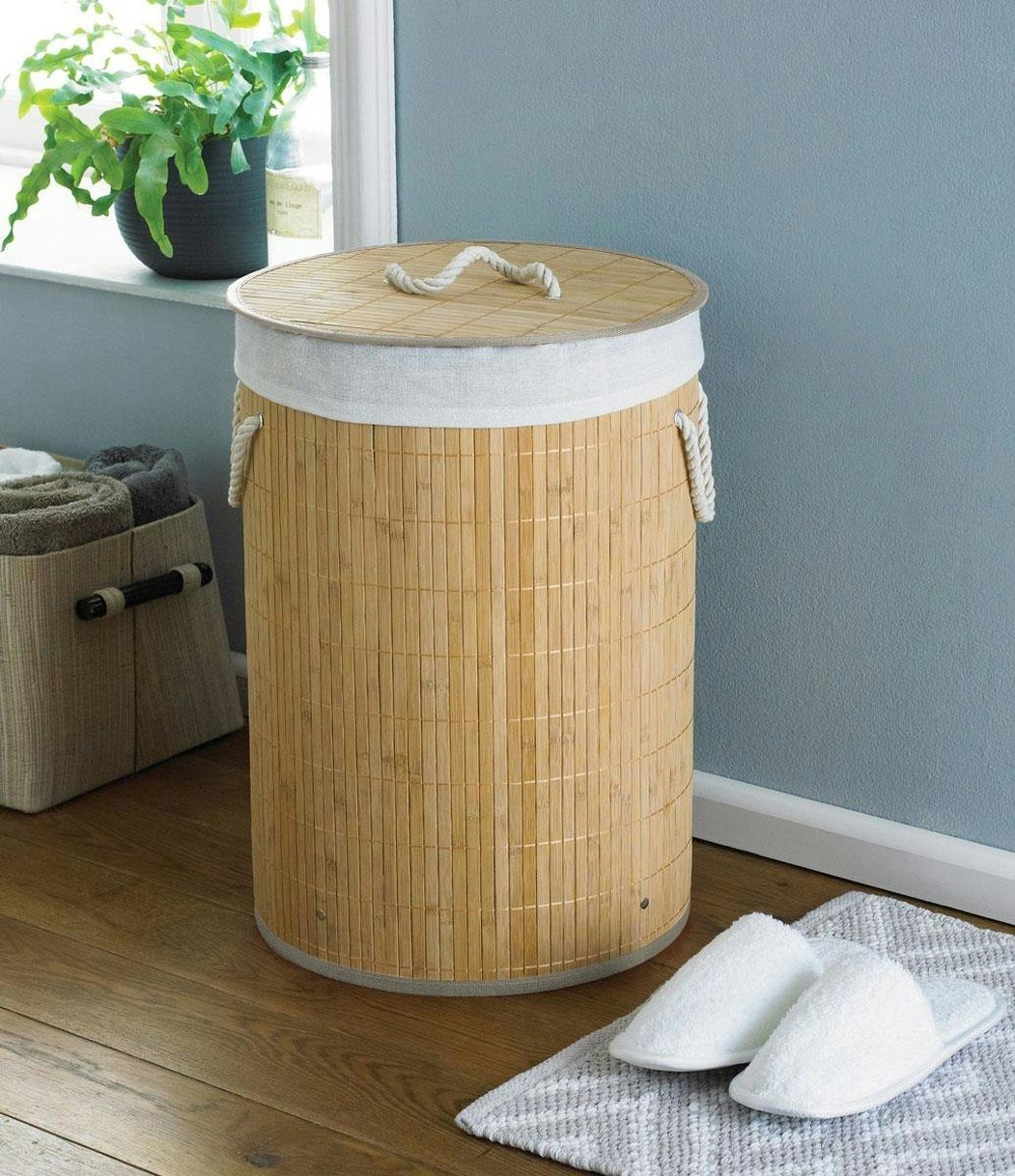 HomeSpace Direct Round Bamboo Natural Laundry Hamper