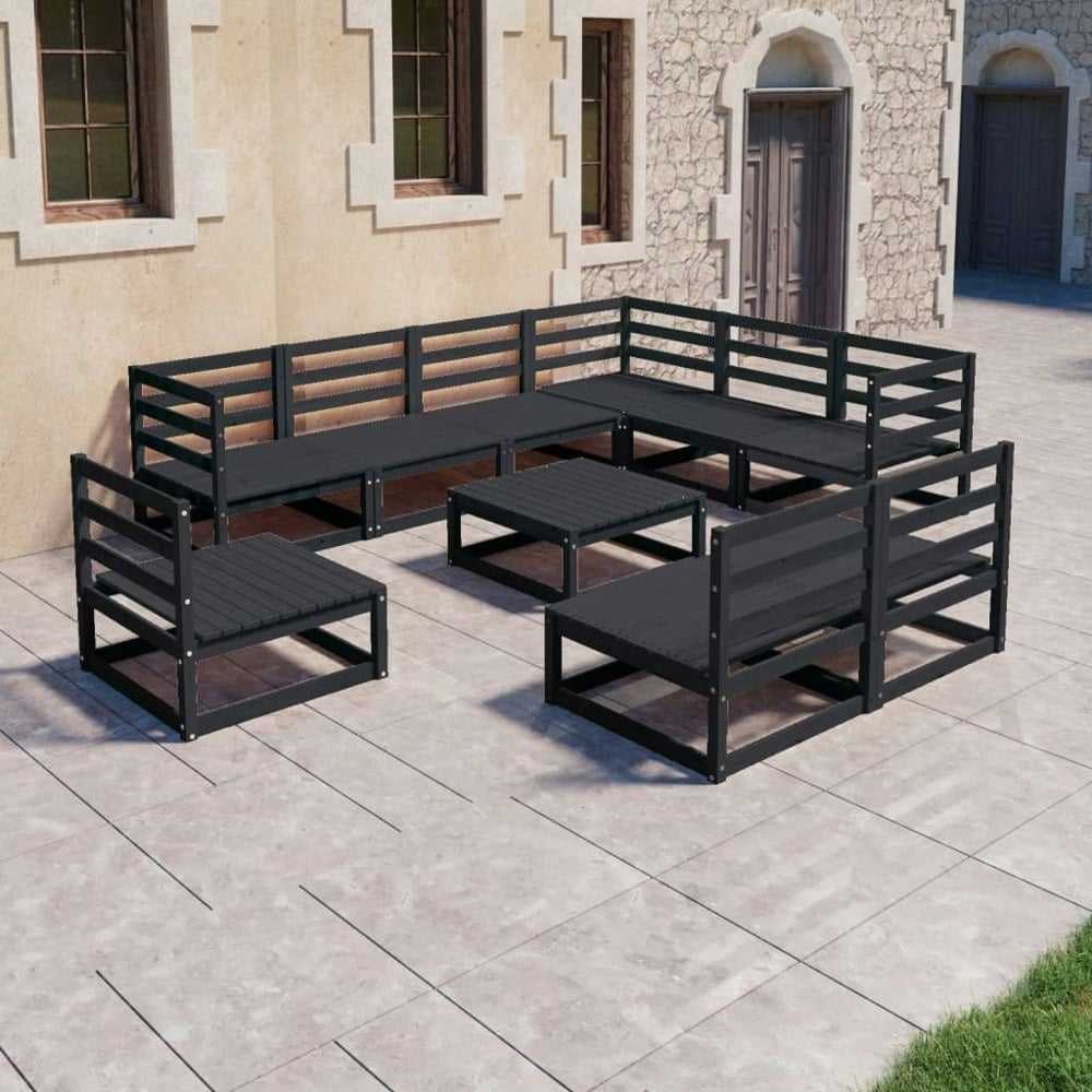 Berkfield 10 Piece Garden Lounge Set Black Solid Pinewood