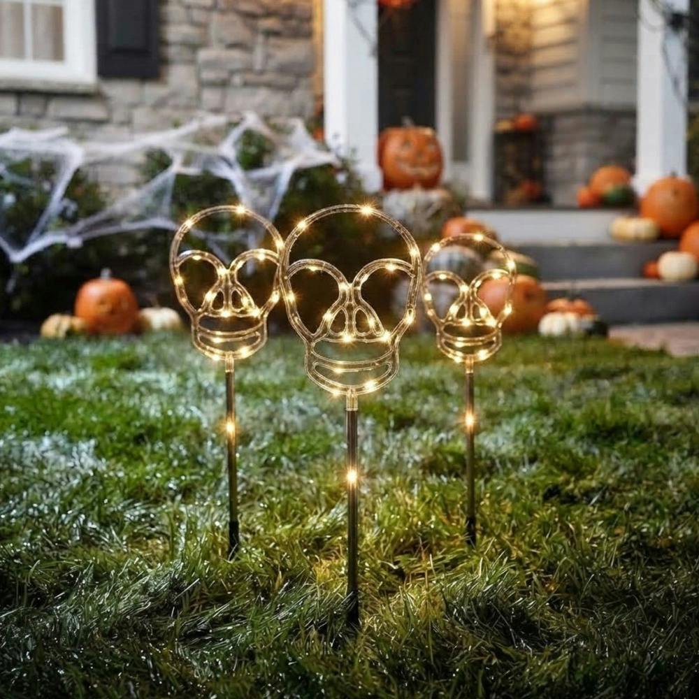 Garden Greatness 3 Pack Skeleton Skull Stake Lights