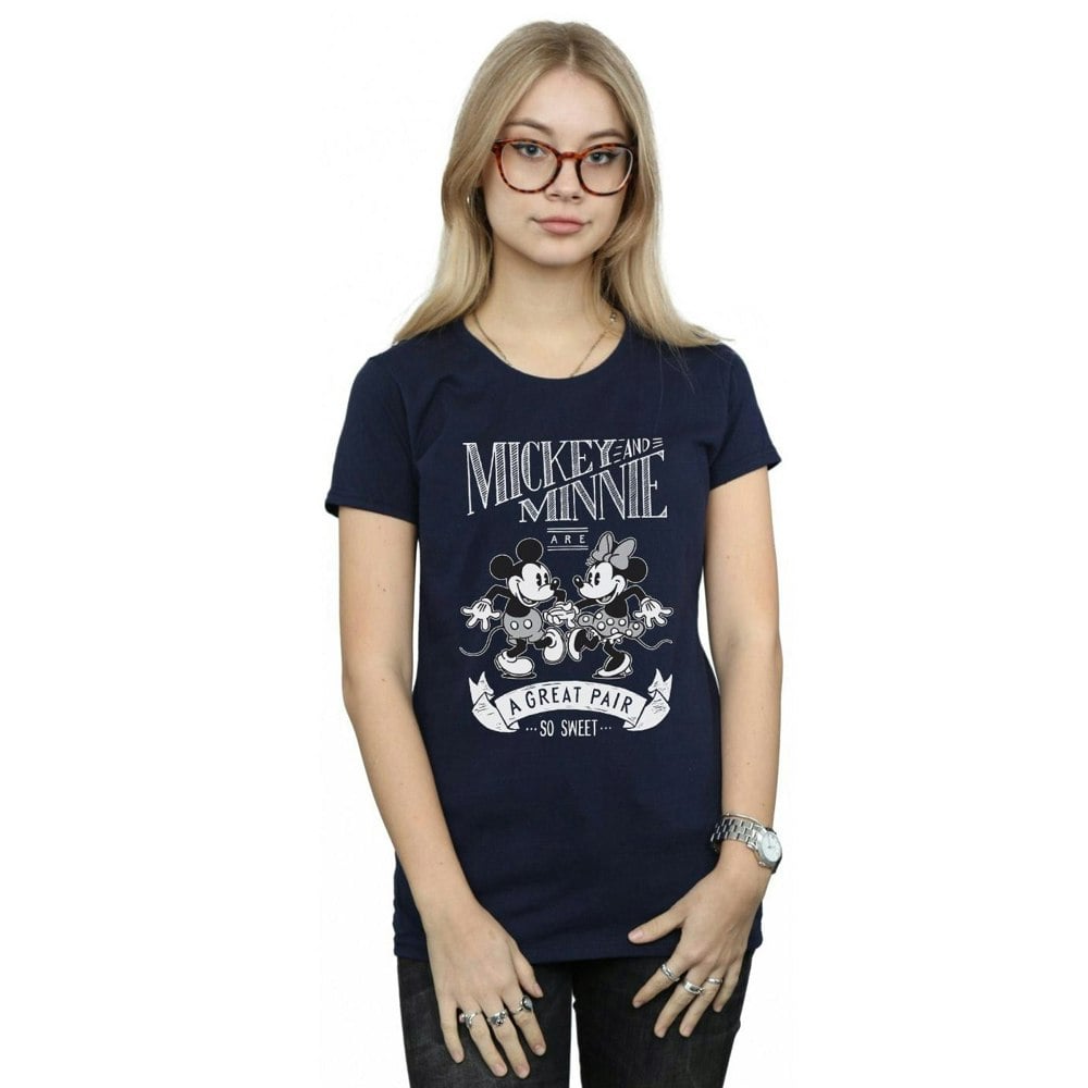 Disney Womens/Ladies Mickey And Minnie Mouse Great Pair Cotton T-Shirt - Navy Blue