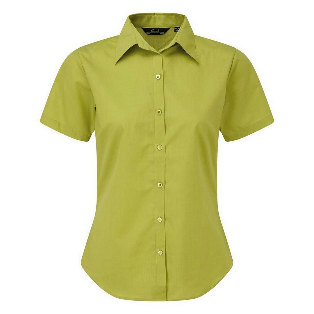 Premier Short Sleeve Poplin Blouse / Plain Work Shirt - Lime - Lime - 65% Polyester/35% Cotton