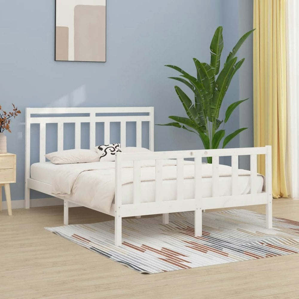 Berkfield Bed Frame White Solid Wood Pine 150x200 cm King Size
