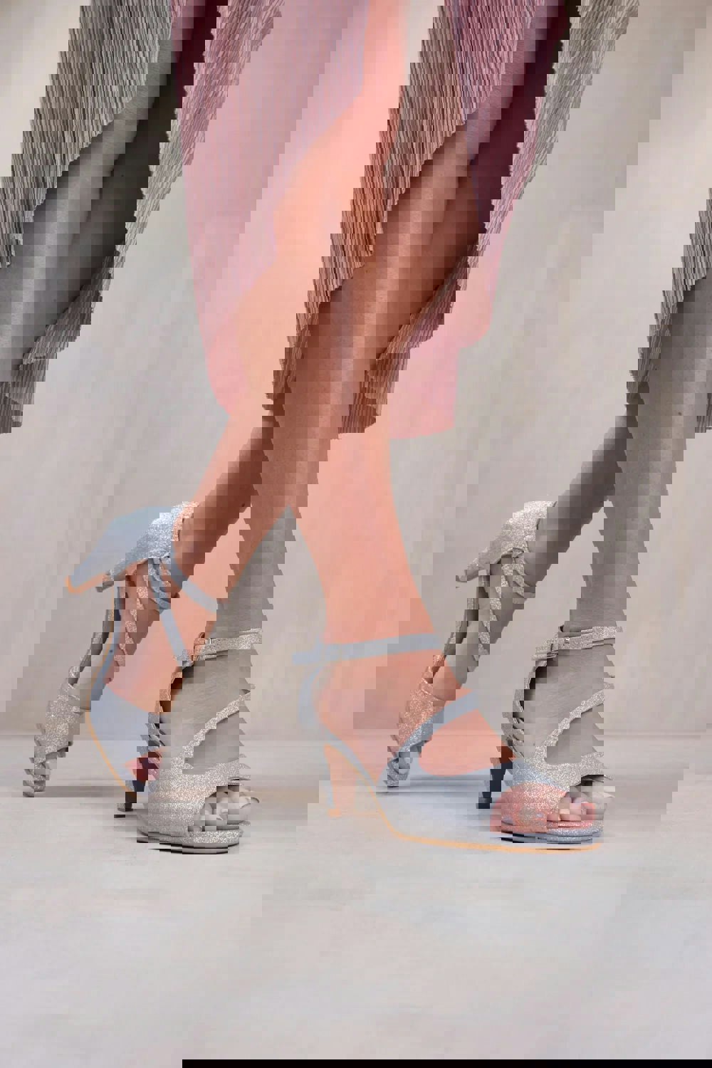 Where's That From Beatrice Extra Wide Fit Low Kitten Heel With Crossover Strap In Silver Glitter