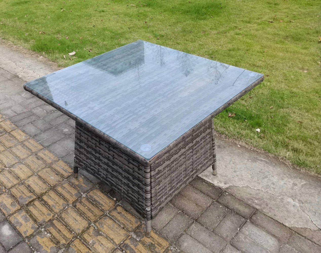 Fimous PE Rattan Outdoor Square Dining Table Garden Furniture Accessory Clear Tempered Glass