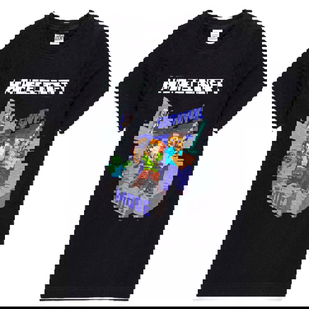 Minecraft Childrens/Kids Survival Mode T-Shirt - Black/Grey/White