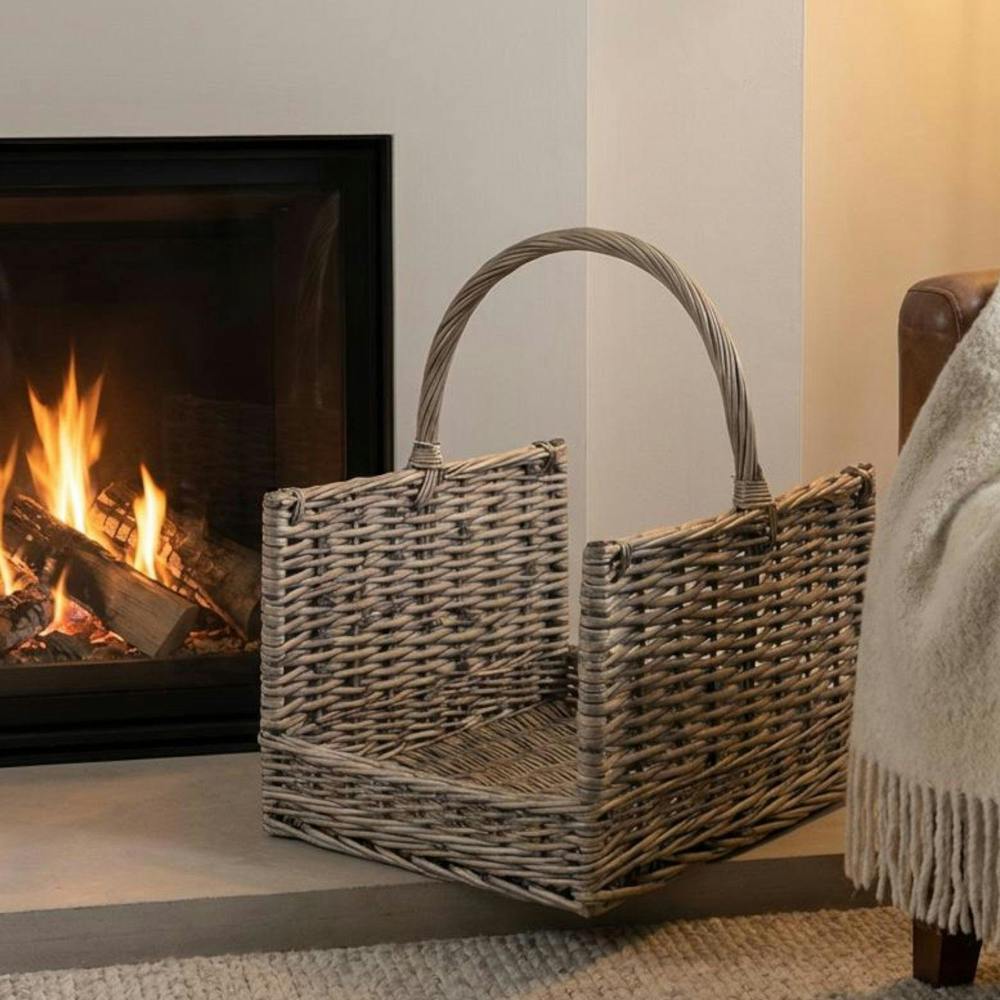 Garden Greatness Greywash Willow Log Basket Storage